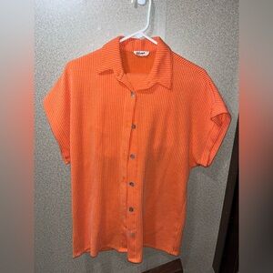 Vibrant Orange Casual Button Down Shirt Set
